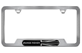 License Plate Frame - Range Rover with Black Union Jack, Brushed Silver finish
