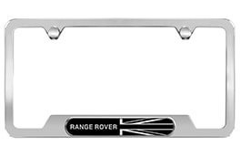 License Plate Frame - Range Rover with Black Union Jack, Polished Silver finish