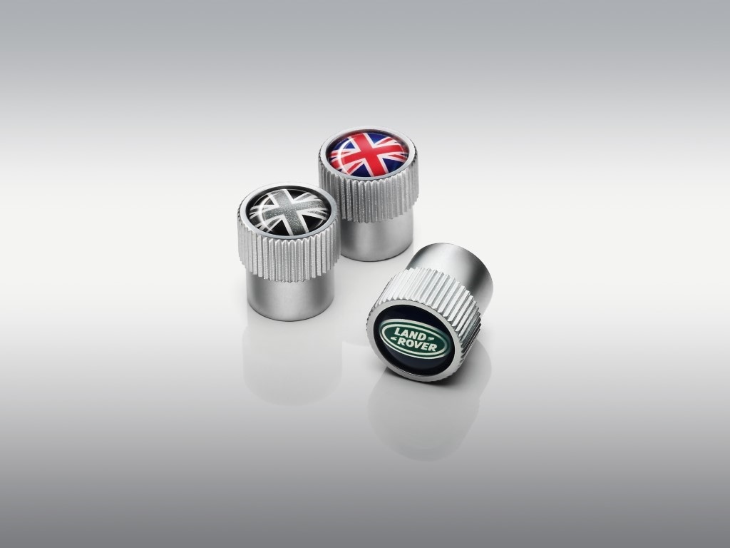 Styled Valve Caps - Land Rover, Black/Silver Logo image