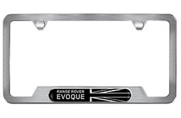 Licence Plate Frame - Evoque with Black Union Jack, Brushed Steel